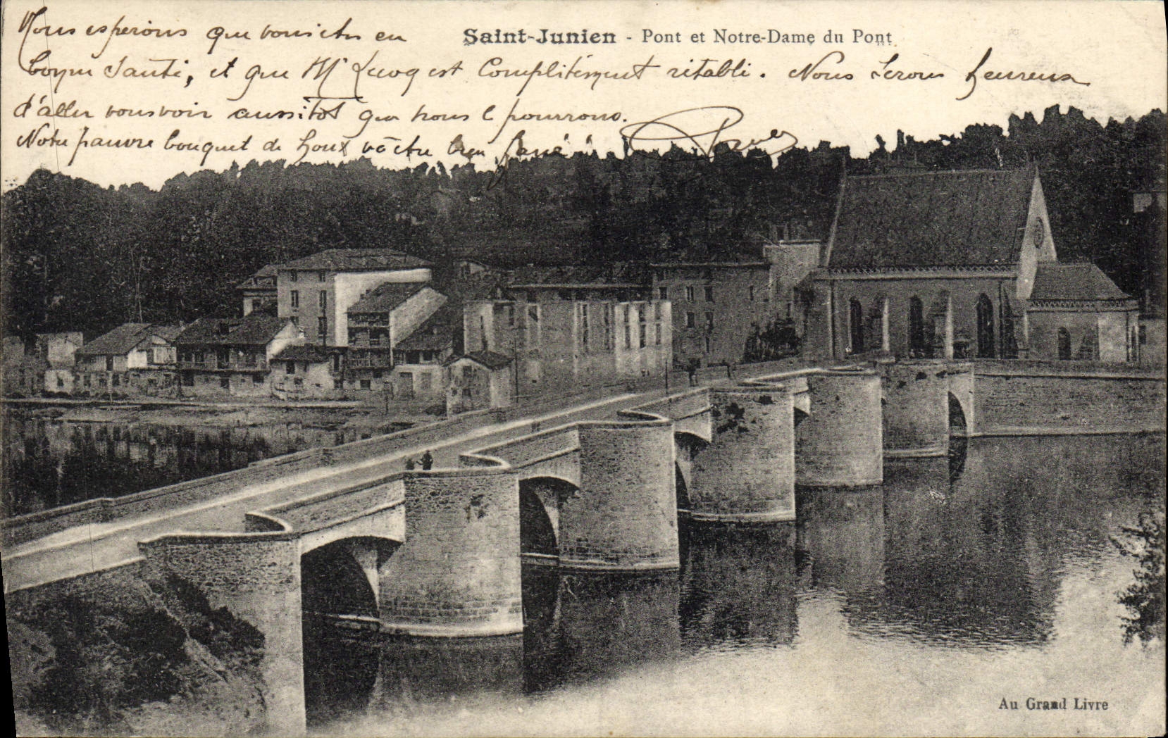 VINTAGE POSTCARD Holy Junien Bridge And Notre Dame Of the Bridge