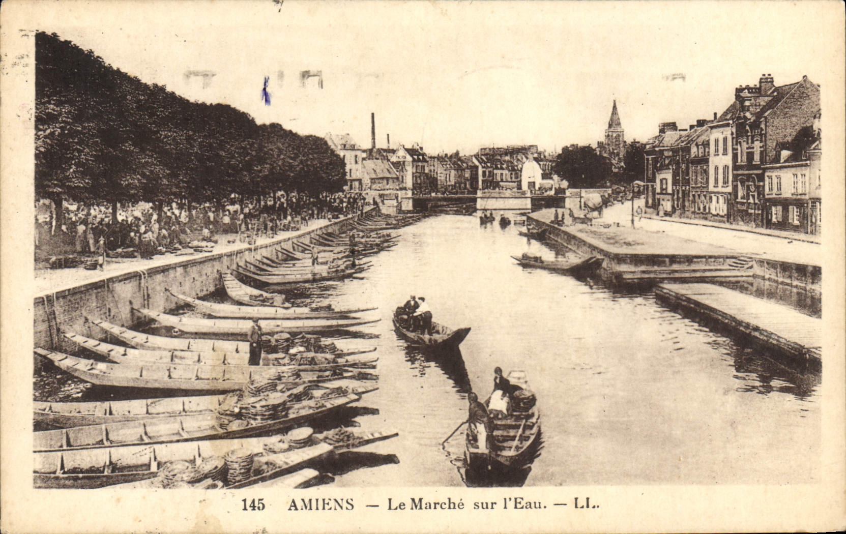 Mercado de Amiens de la POSTAL de la VENDIMIA en los barcos del agua de I