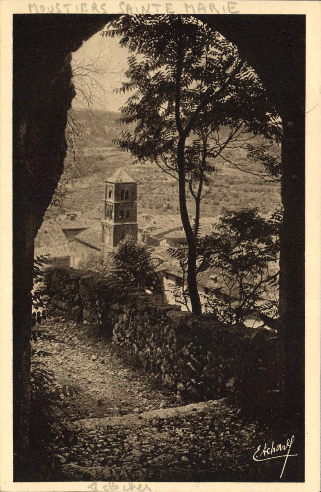 VINTAGE POSTCARD Moustiers co. Marie the Bell-tower Seen Of the Way Of Notre Dame de Beauvoir