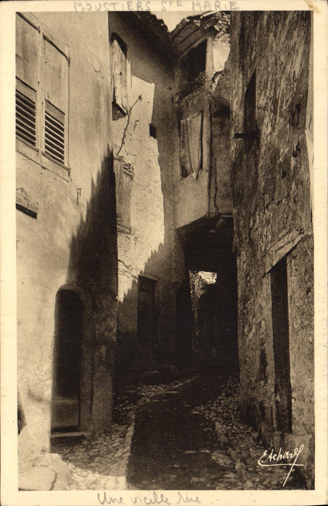 VINTAGE POSTCARD Moustiers co. Marie an old street