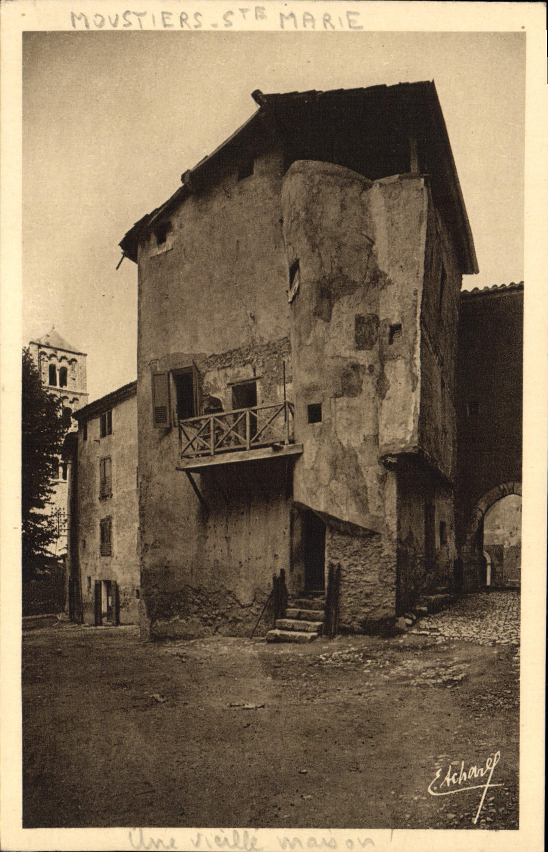 VINTAGE POSTCARD Moustiers co. Marie an old house