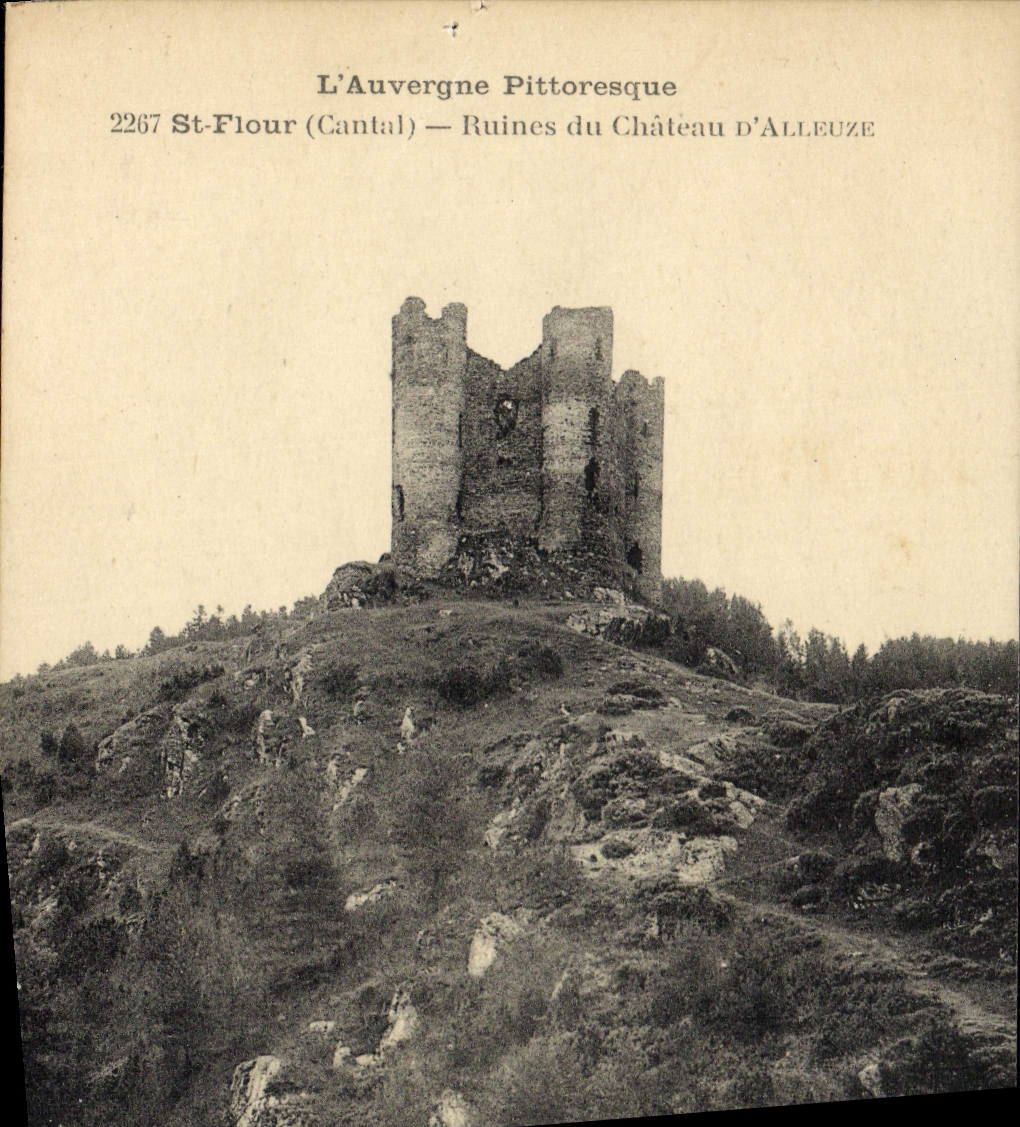 VINTAGE POSTCARD Picturesque Auvergne St Flour Ruins Of the Castle D' Alleuze