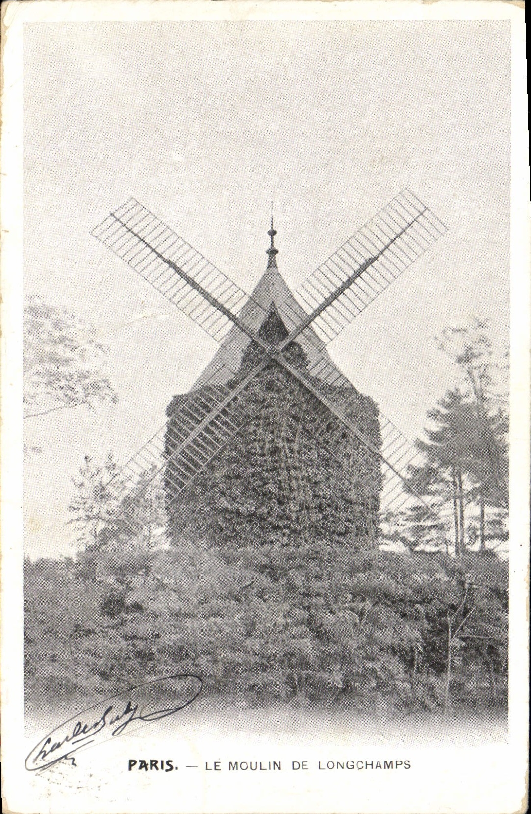 VINTAGE POSTCARD Paris the Mill De Longchamps