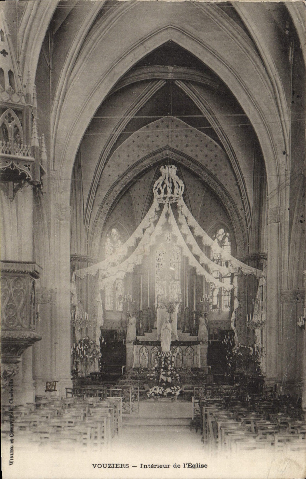 VINTAGE POSTCARD Interior Vouziers of the Church