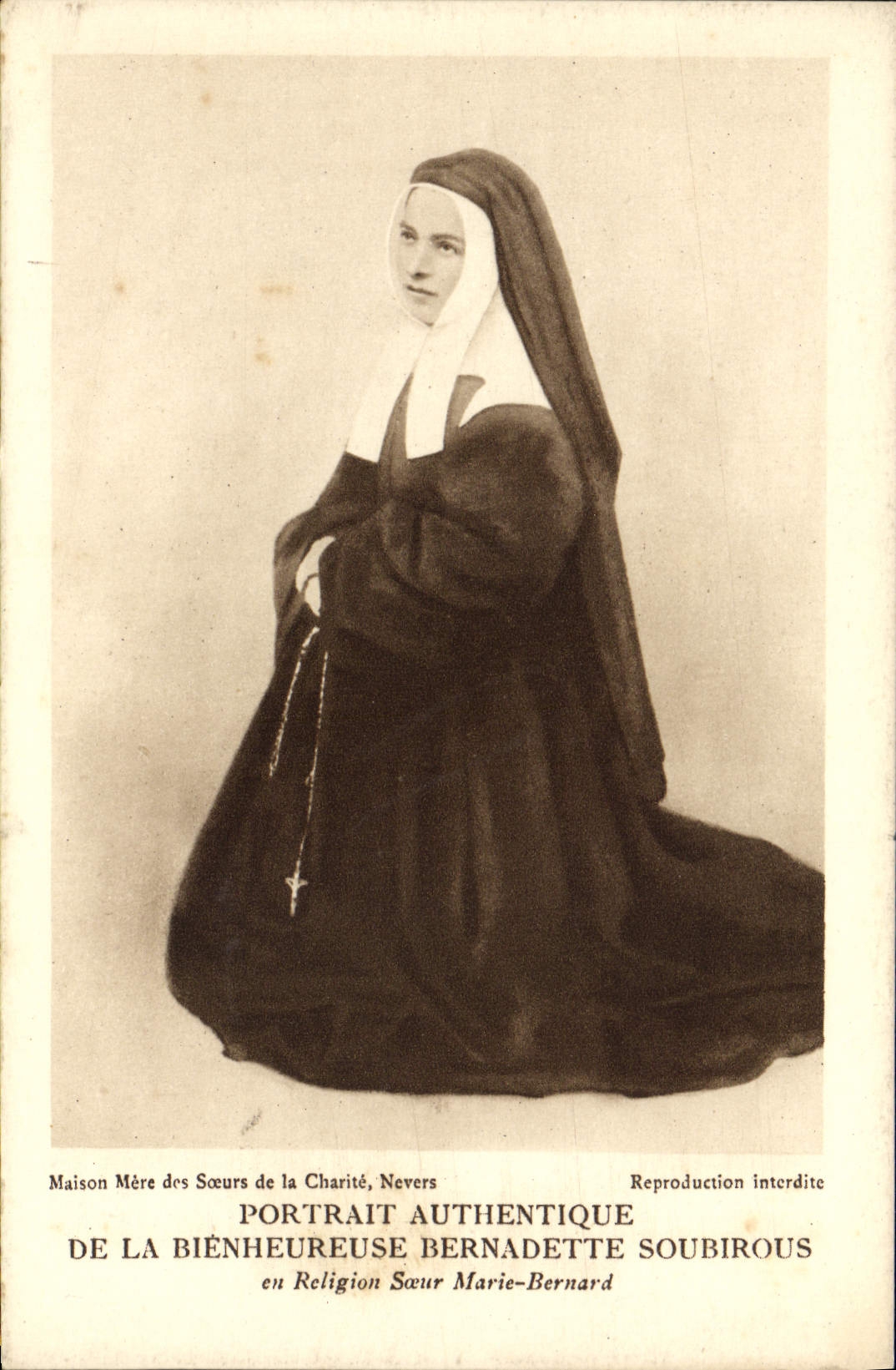 VINTAGE POSTCARD Portrait Authenticates Happy Bernadette Soubirous in religion Soeur Marie Bernard