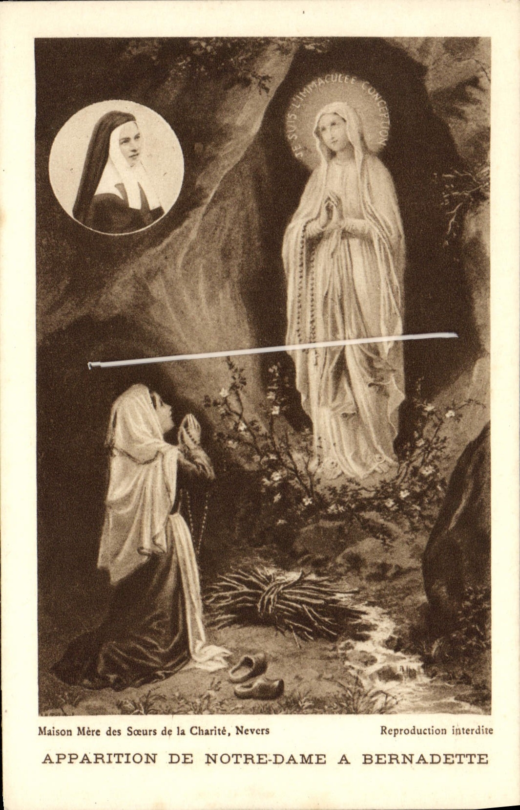 La aparición de la POSTAL de la VENDIMIA de Notre Dame tiene Bernadette