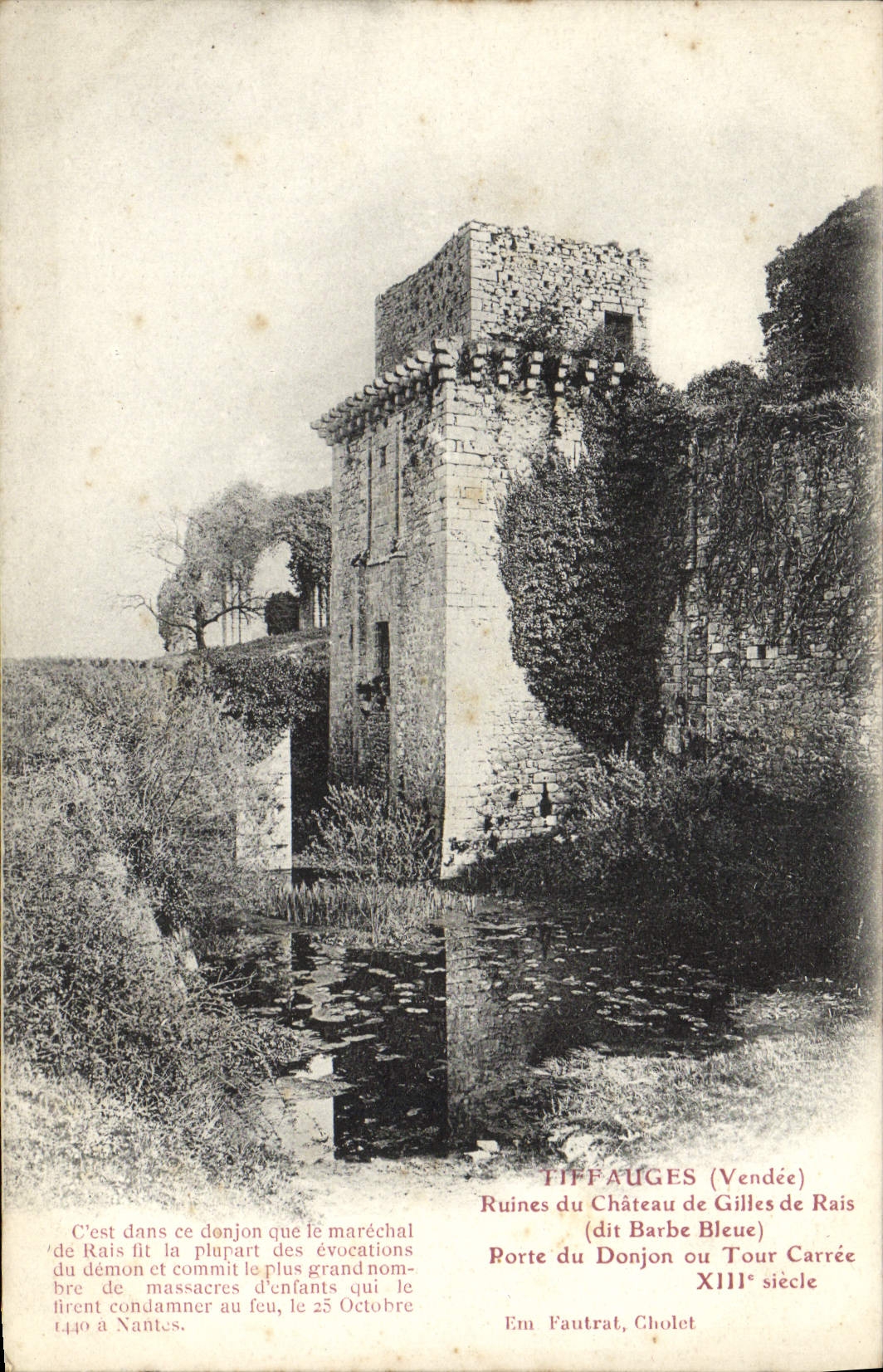 POSTAL Tiffauges Ruines de la VENDIMIA del castillo de Gil de Rais conocido como puerta azul de la barba de la torre de la subsistencia o del cuadrado