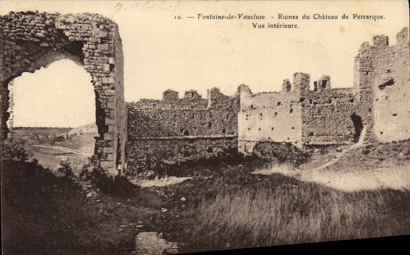 VINTAGE POSTCARD Fountain of Vaucluse Ruins of the Castle of Petrarque Seen Interior