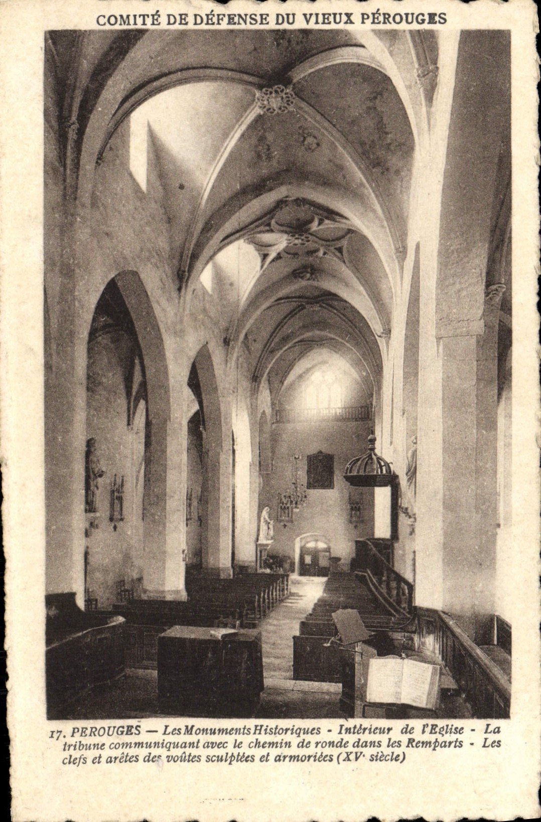 VINTAGE POSTCARD Interior Perouges of the church