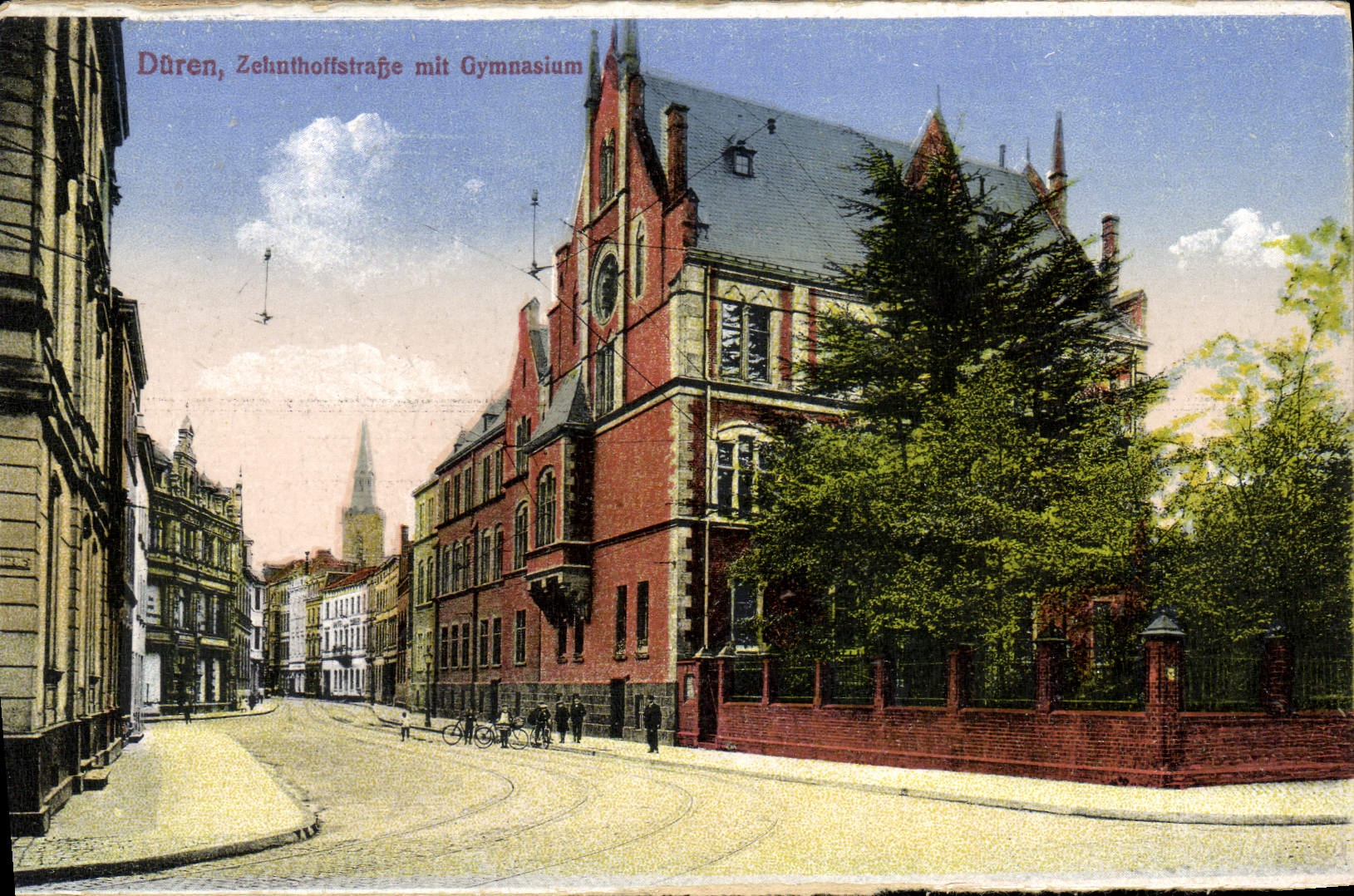 VINTAGE POSTCARD Duren Zehnthoitstrage put Gymnasium