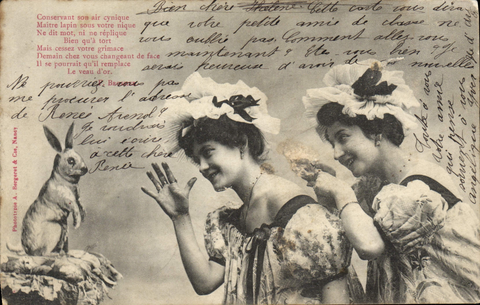 VINTAGE POSTCARD Fantasy Women Rabbit Folklore