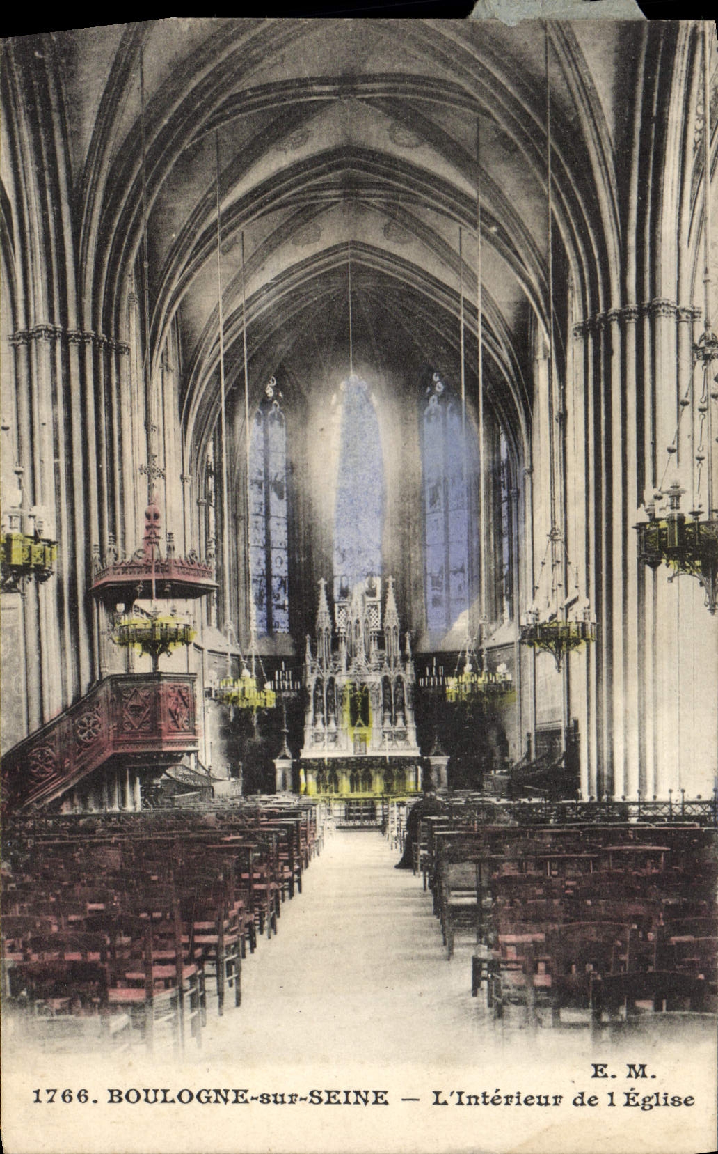 VINTAGE POSTCARD Boulogne on the Seine Interior of the Church