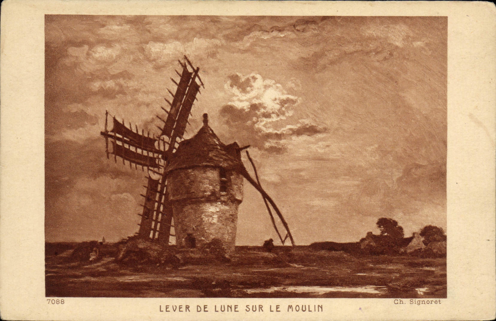 CPA Lever De Lune Sur Le Moulin
