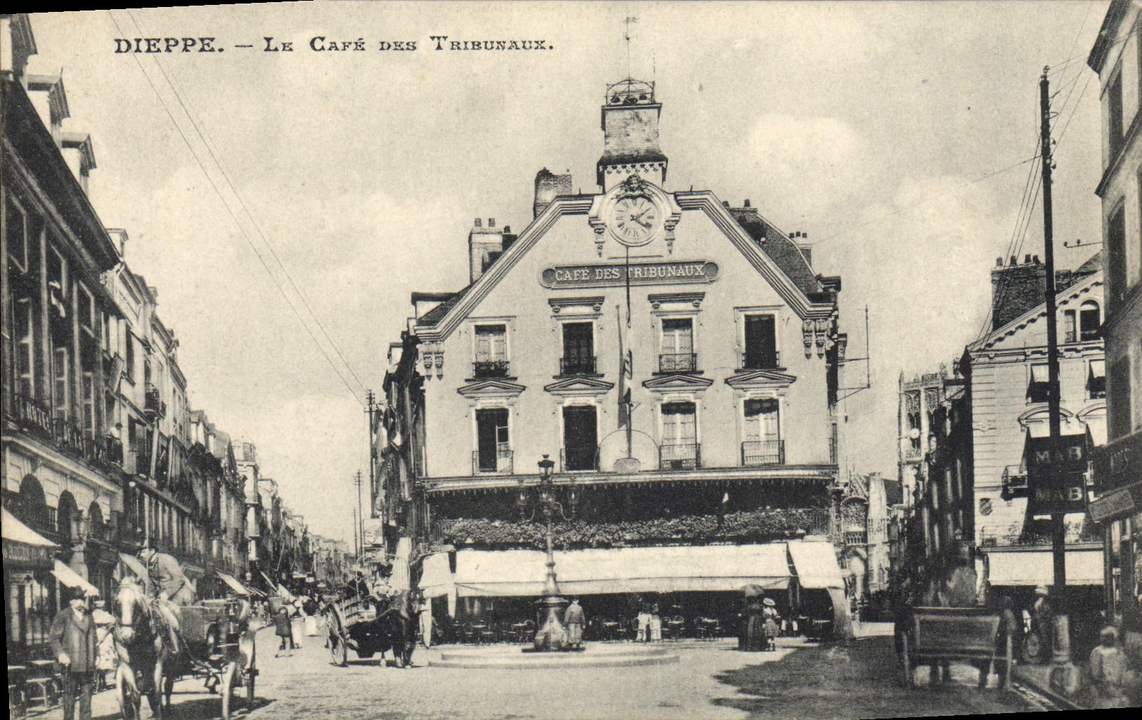 Café de Dieppe de la POSTAL de la VENDIMIA del caballo de las cortes