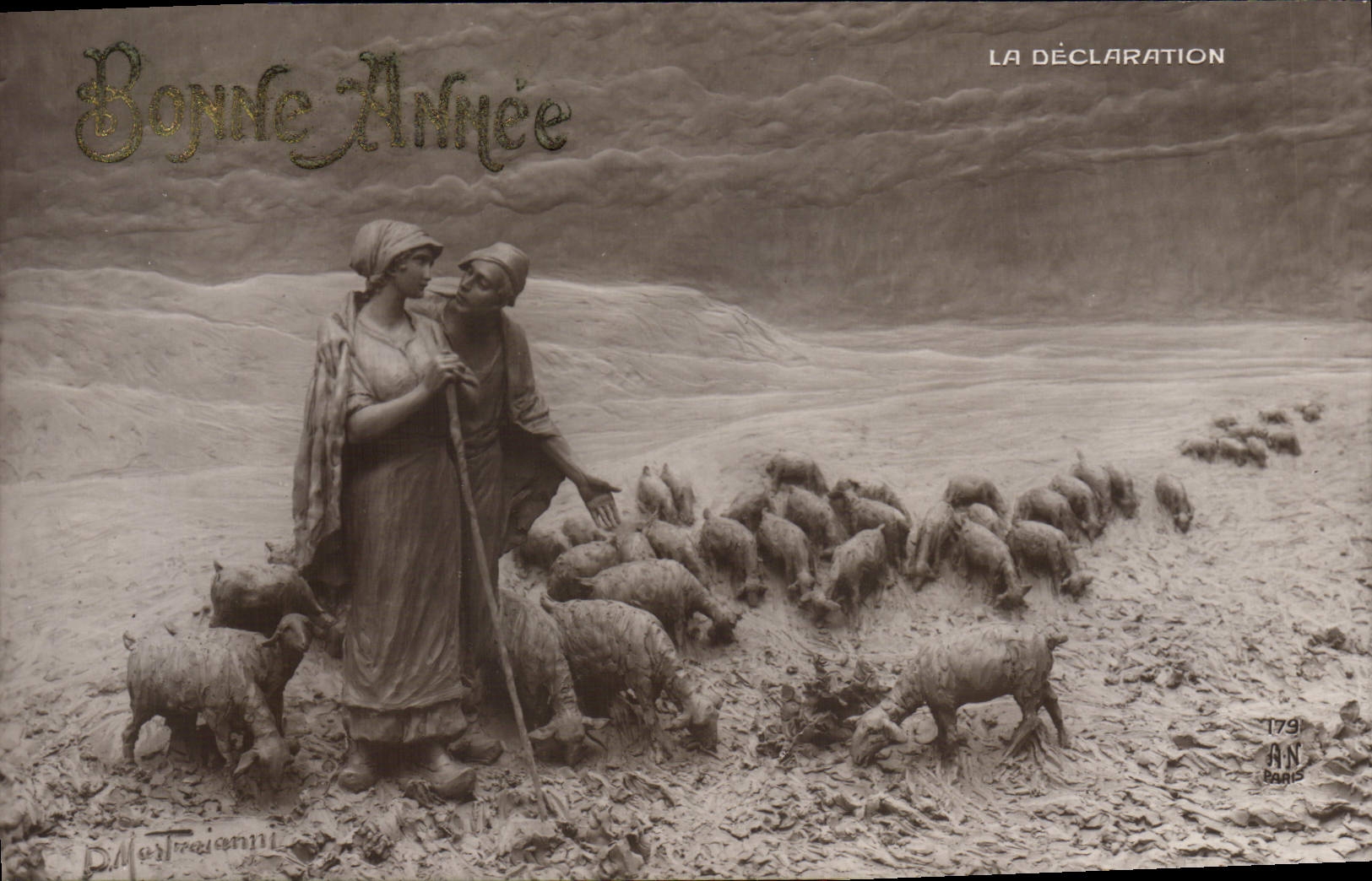 VINTAGE POSTCARD Happy New Year the declaration Sheep