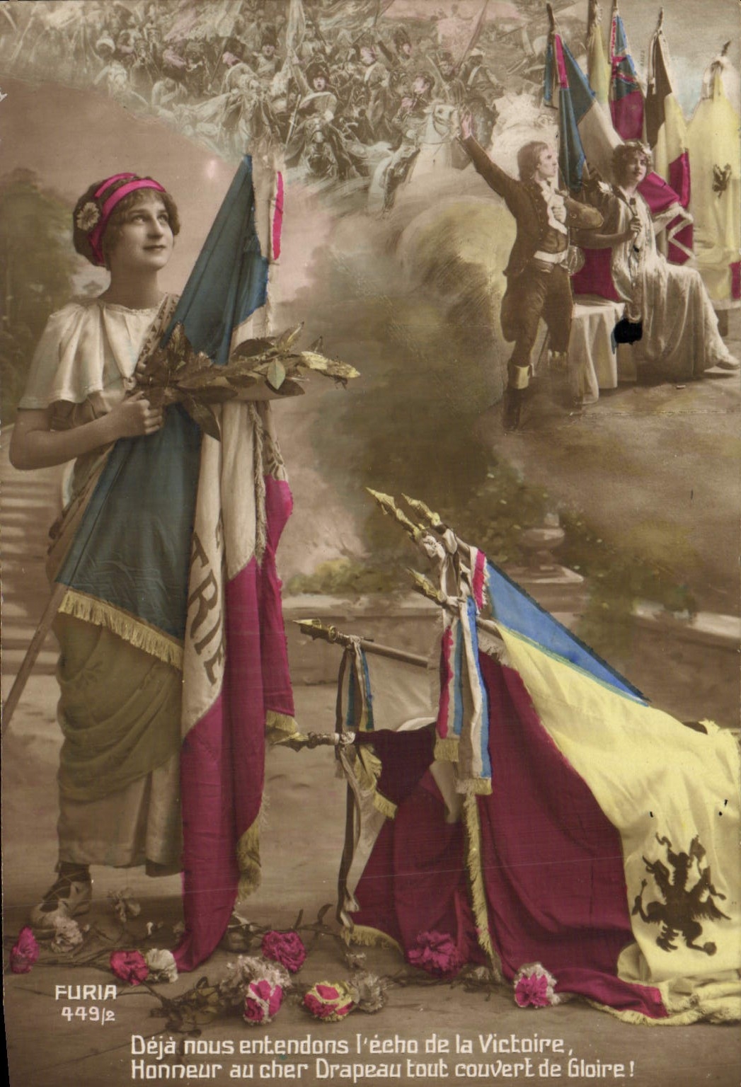 VINTAGE POSTCARD Fantasy Woman Militaria Flag