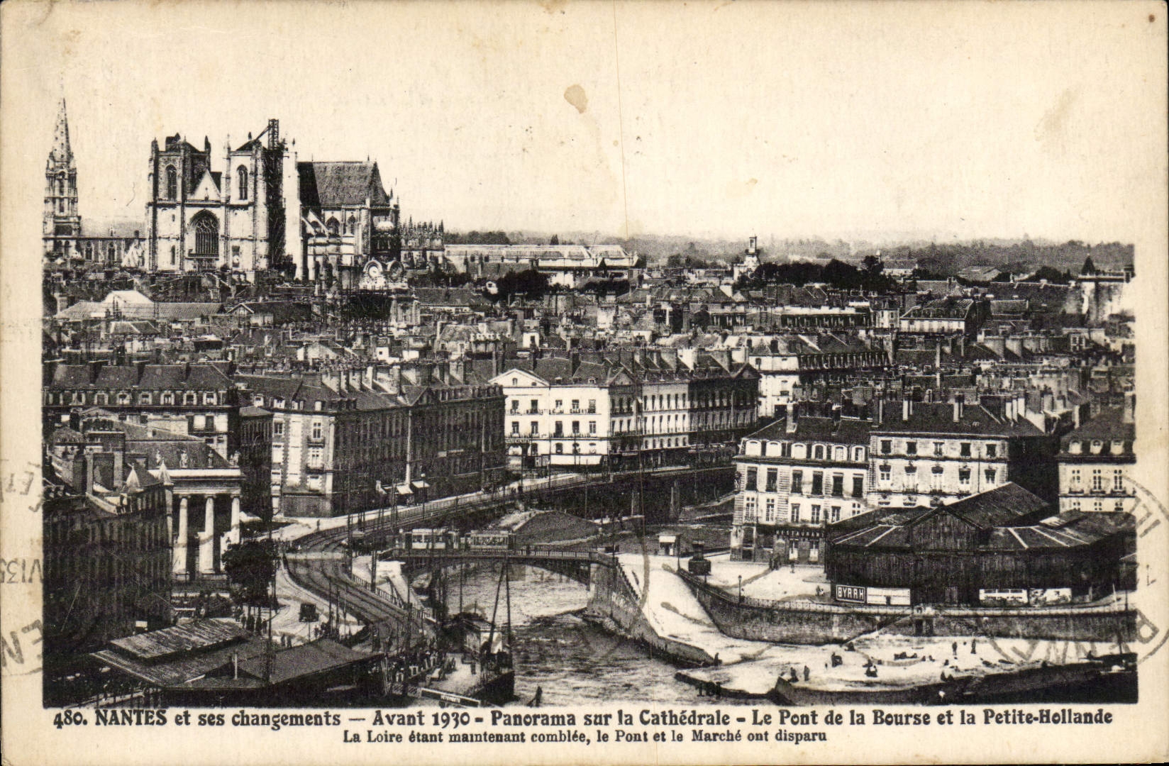POSTAL Nantes de la VENDIMIA y sus cambios antes del panorama en la catedral el puente de la bolsa de acción y de los pequeños un Países Bajos