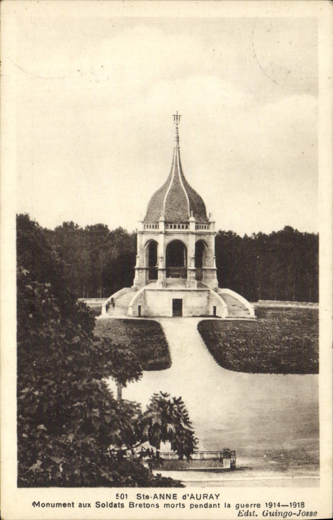 VINTAGE POSTCARD Sainte Anne d' Auray Monument With the Breton Soldiers Died During the Militaria war