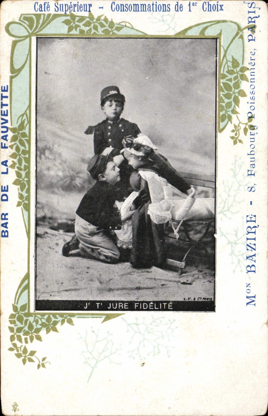 VINTAGE POSTCARD Jte swears higher Cafe Enfants Bar Of the Warbler