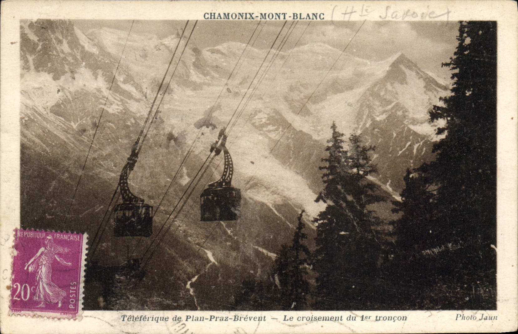 CPA Chamonix Mont Blanc Teleferique de plau Praz Brevent Le croisement du 1er troncon 