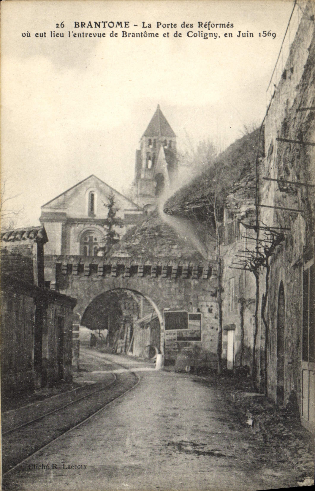 La POSTAL Brantome de la VENDIMIA la puerta de la reforma u ocurrió la entrevista de Brantome y de Coligny