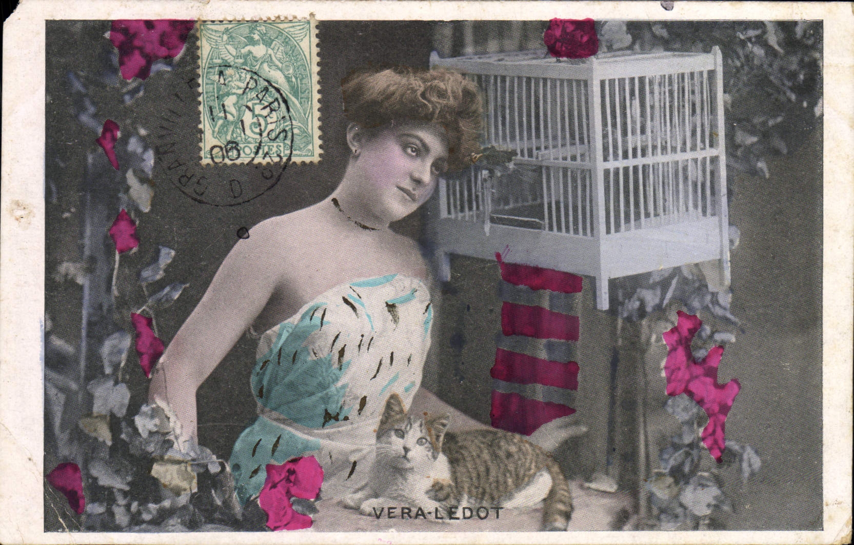 VINTAGE POSTCARD Fantasy Woman Vera Ledot Cat