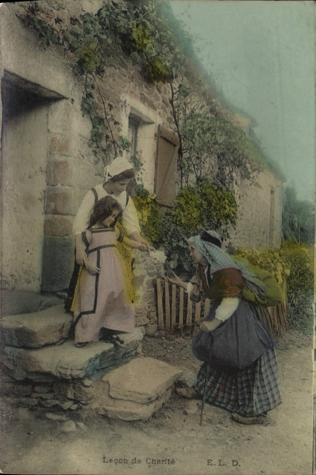 CPA Lecon De Charite Folklore