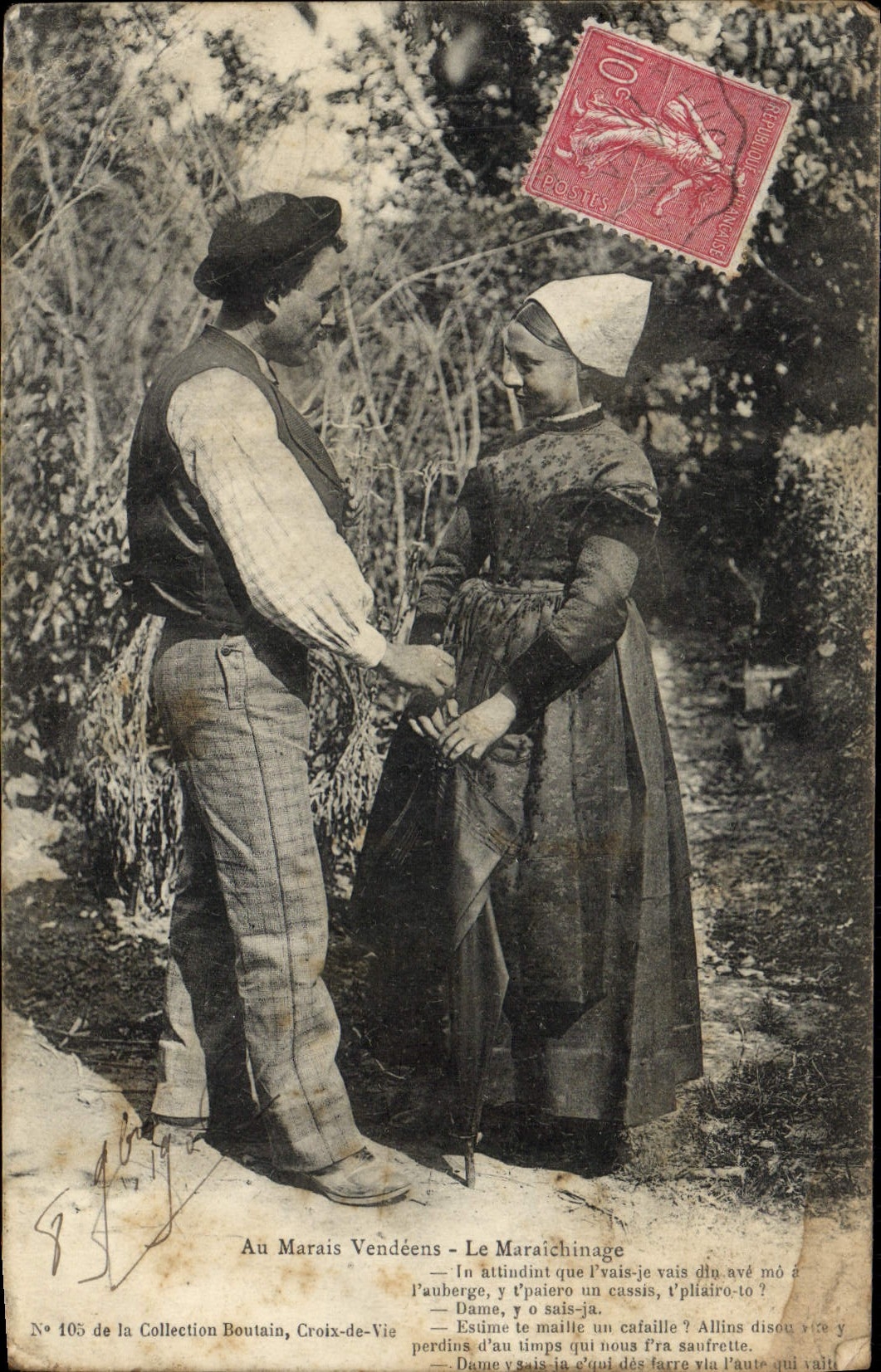 VINTAGE POSTCARD In the Vendean Marshes Maraichinage Folklore