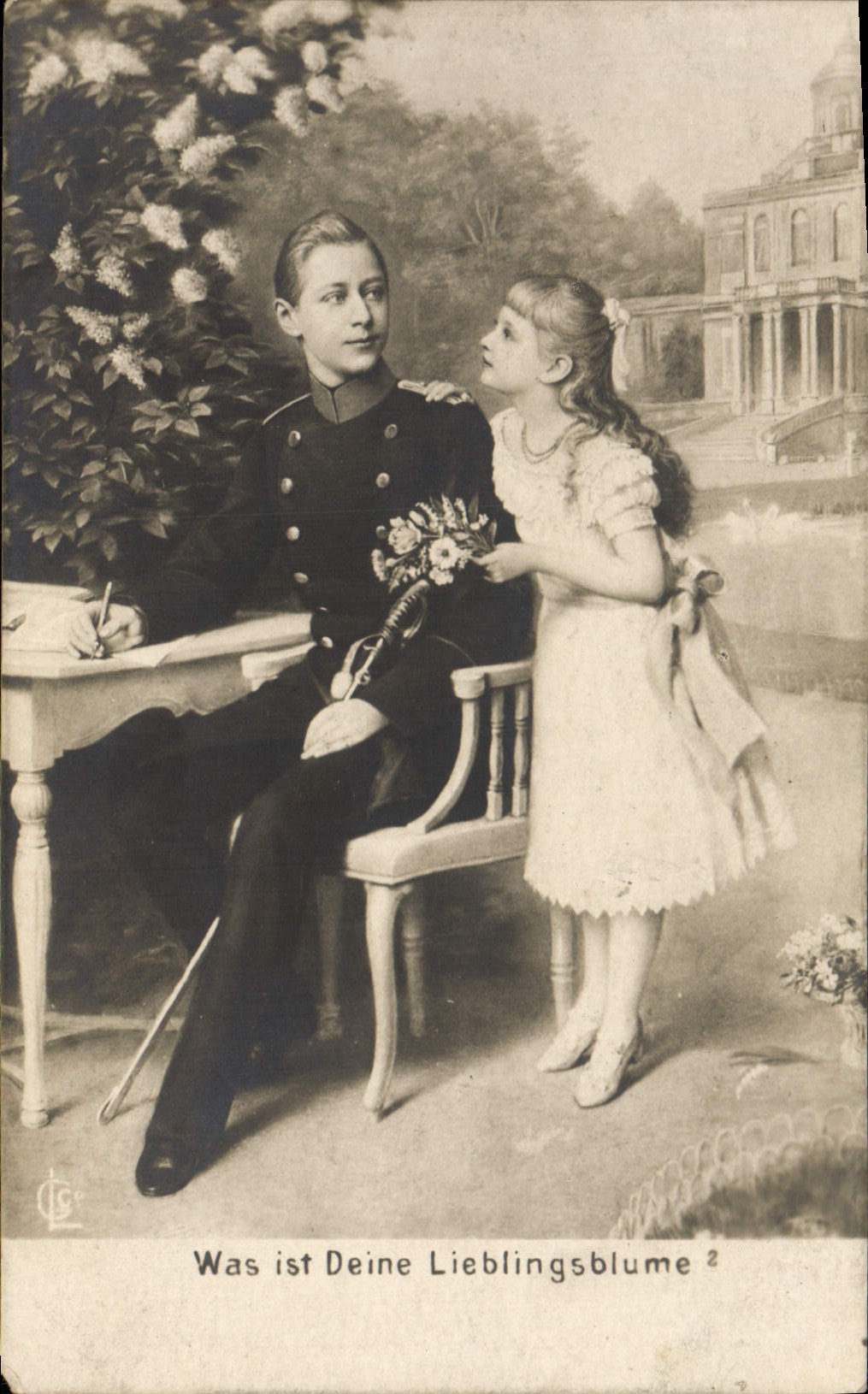 VINTAGE POSTCARD Was STI Deine Lieblingsblume Child Militaria Officer