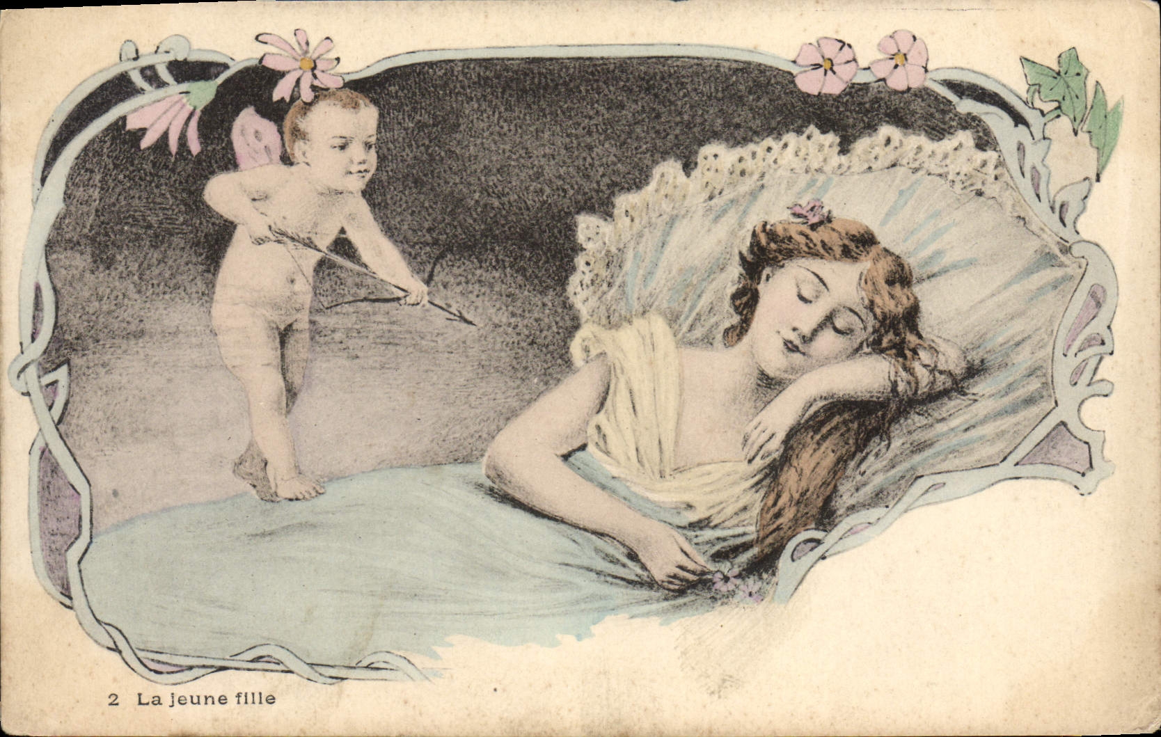 VINTAGE POSTCARD Fantasy Woman the young girl Angel