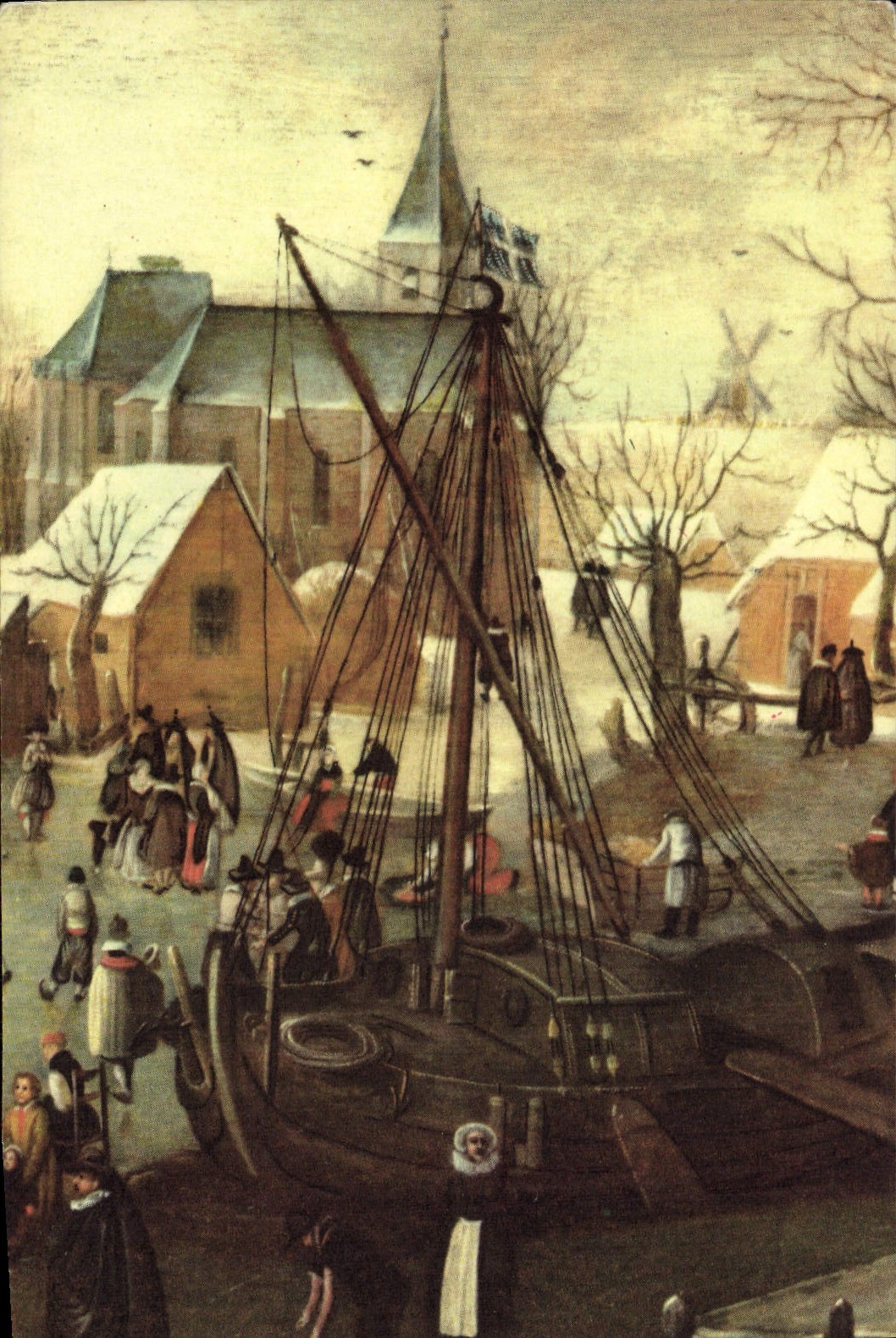 VINTAGE POSTCARD Fantasy Winterlandschap van H Avercamp Boat