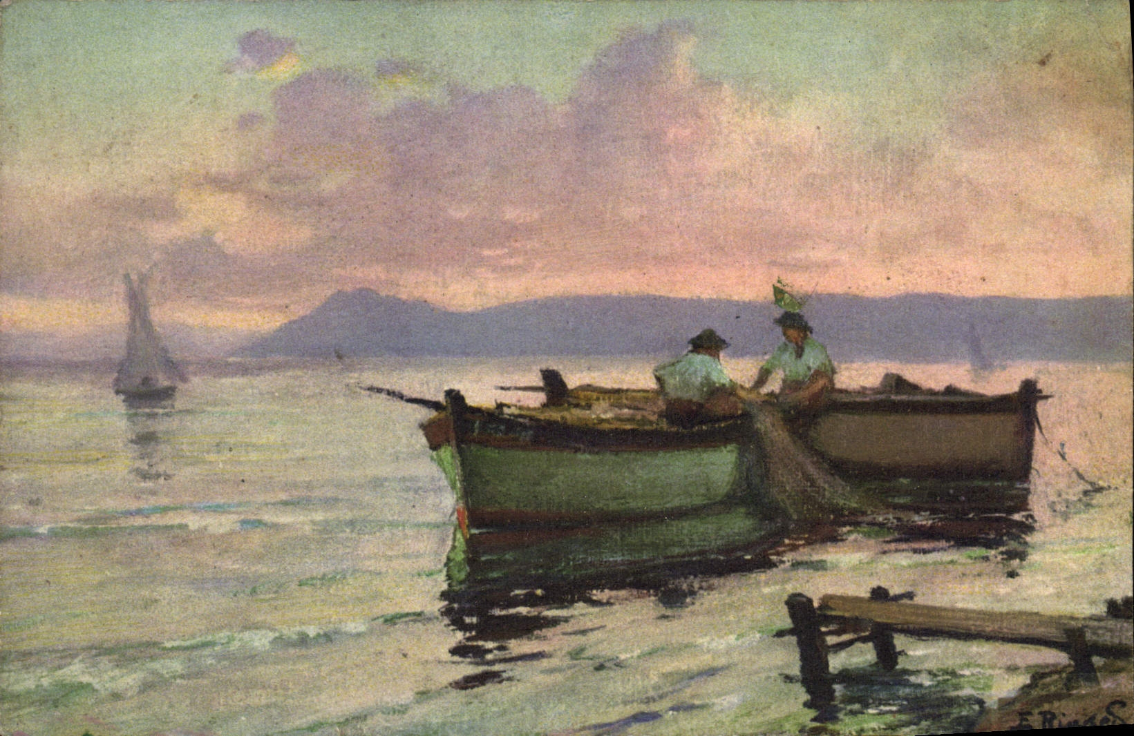 CPA Fantaisie Barque de peche 