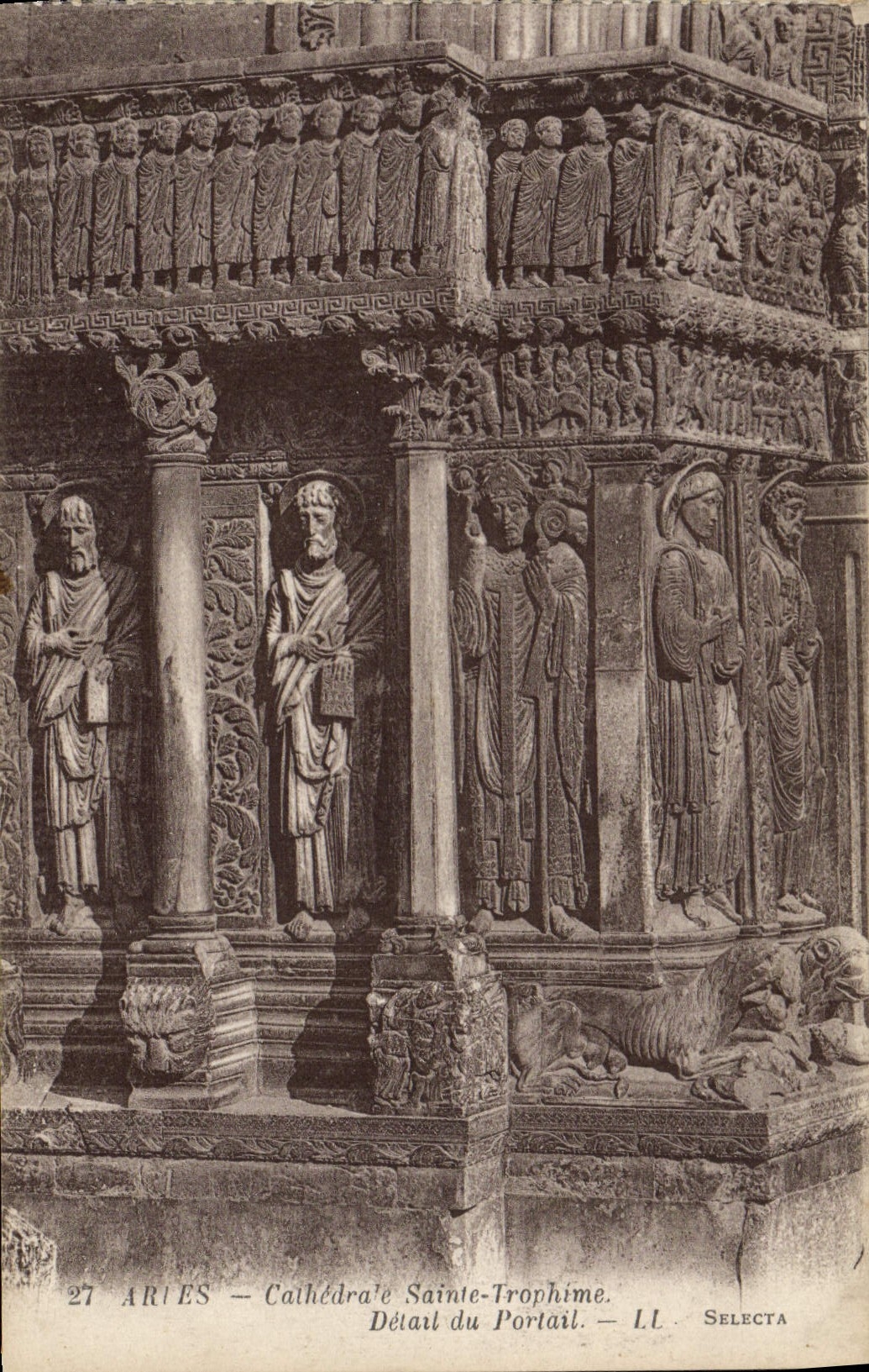VINTAGE POSTCARD Arles Cathedral Saitne Trophime Detail of the gate