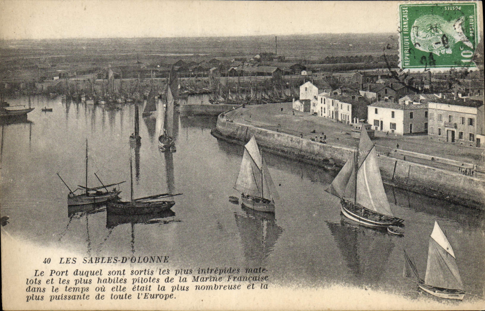 POSTAL de la VENDIMIA Sables d'Olonne los barcos portuarios