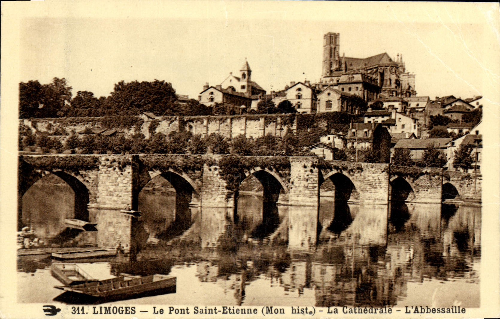 VINTAGE POSTCARD Limoges the Holy Bridge Etienne the cathedral Abbessaille
