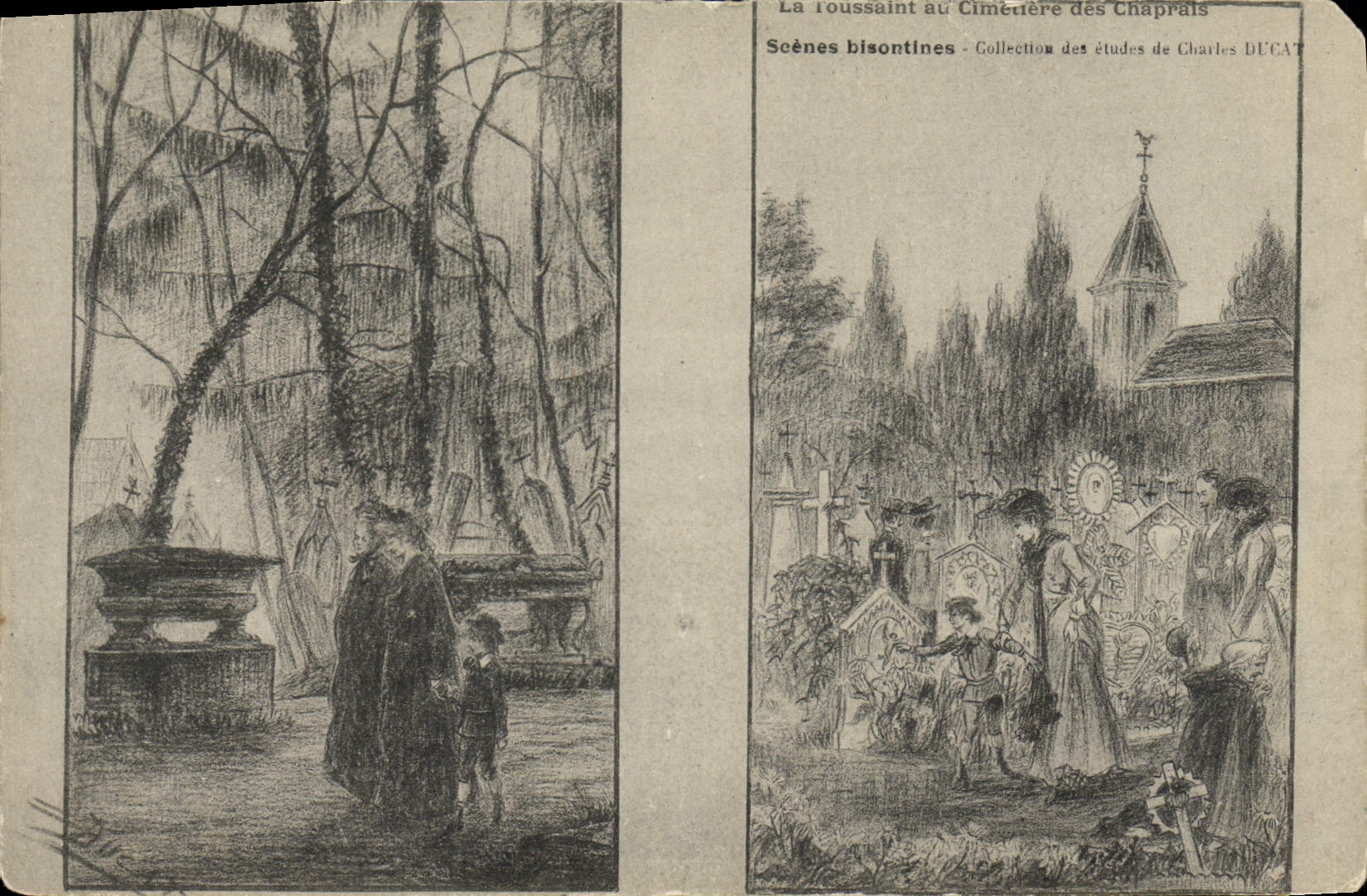 VINTAGE POSTCARD All Saints' day with the cemetery of Chaprais Besancon-native Scenes