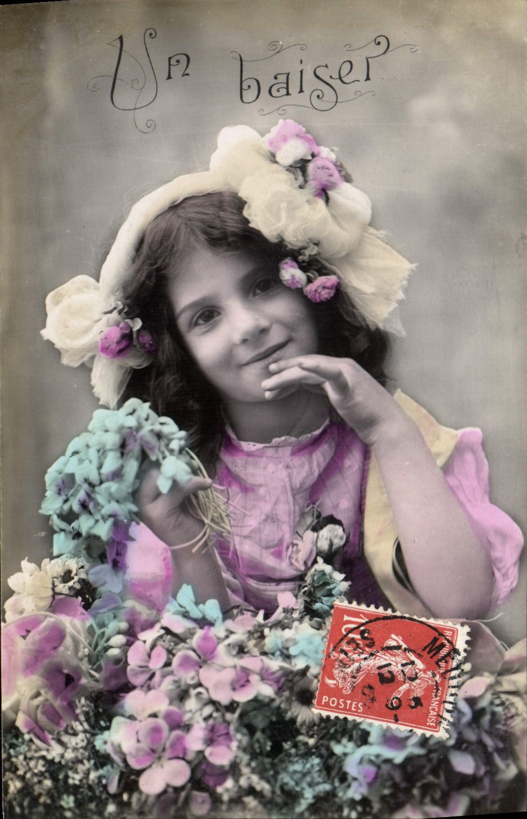 VINTAGE POSTCARD Fantasy Child a kiss