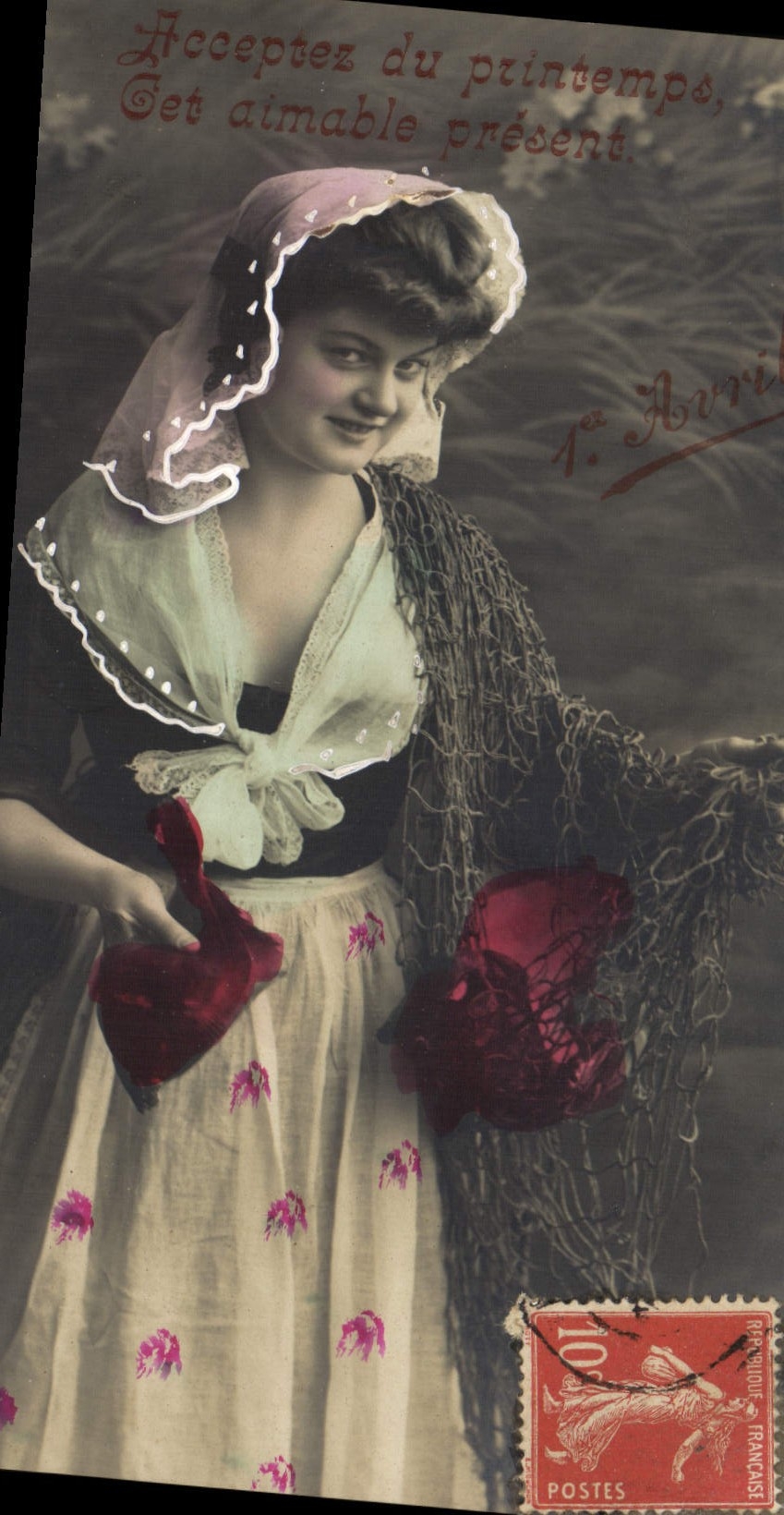 VINTAGE POSTCARD Fantaisie Woman Accept Spring