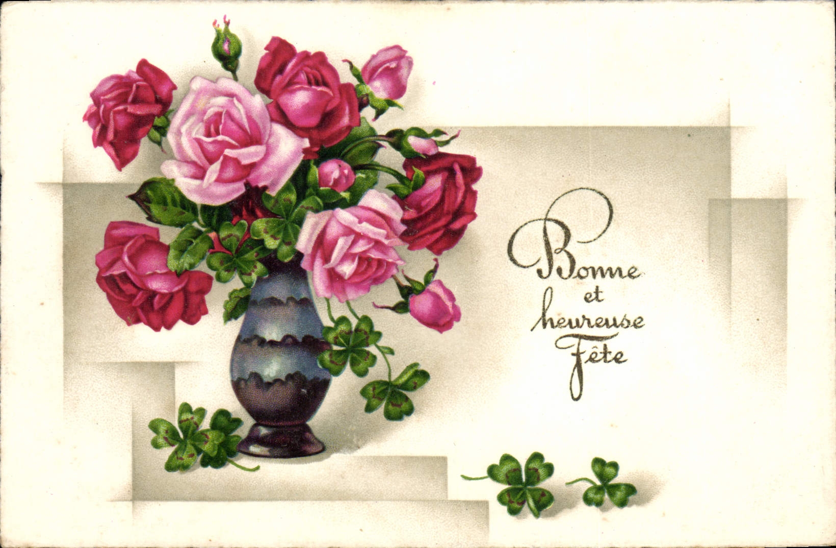 VINTAGE POSTCARD Good Fantasy Flowers and happy festival