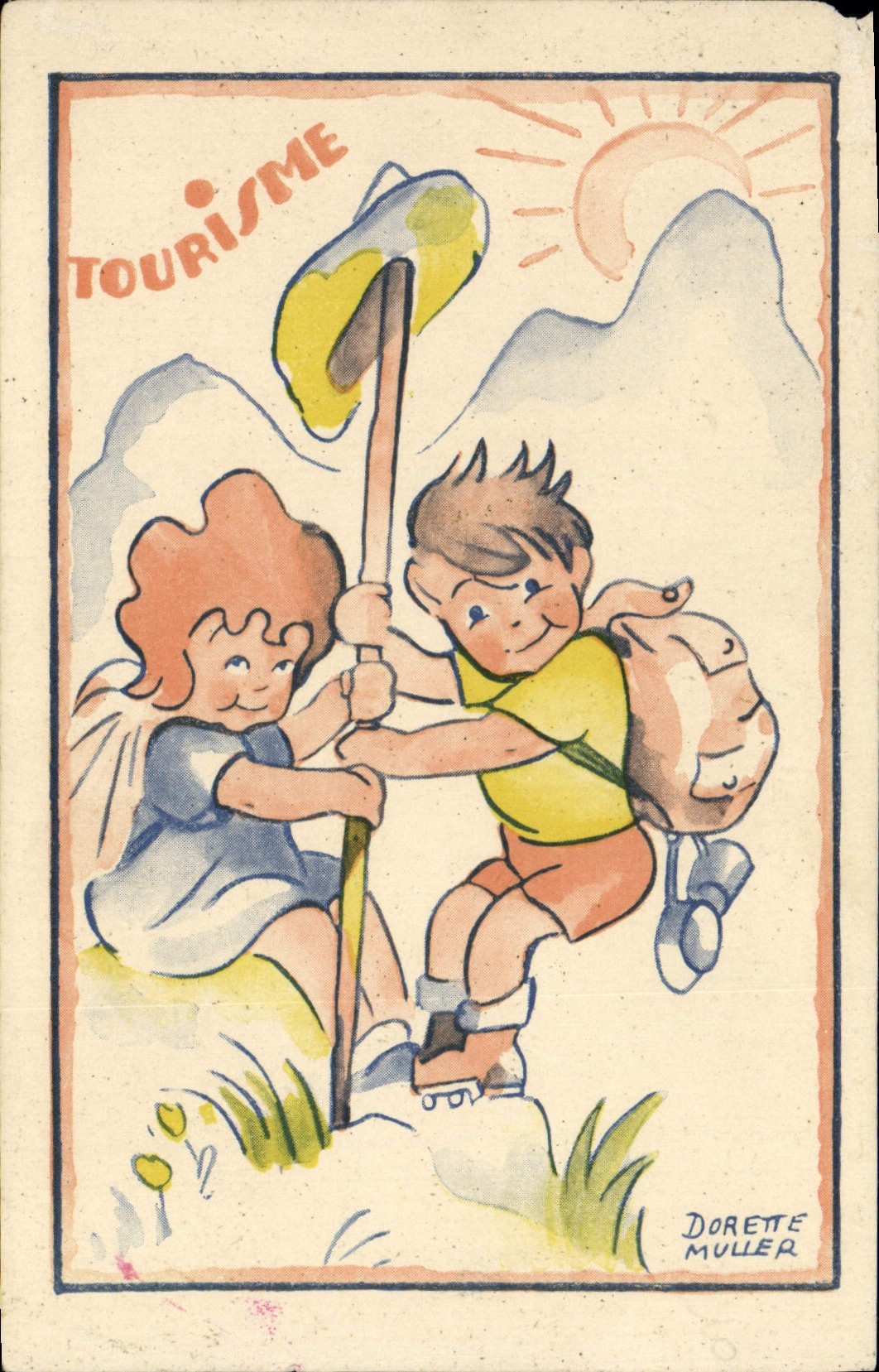 VINTAGE POSTCARD Tourism Children Alpinism Dorette Muller
