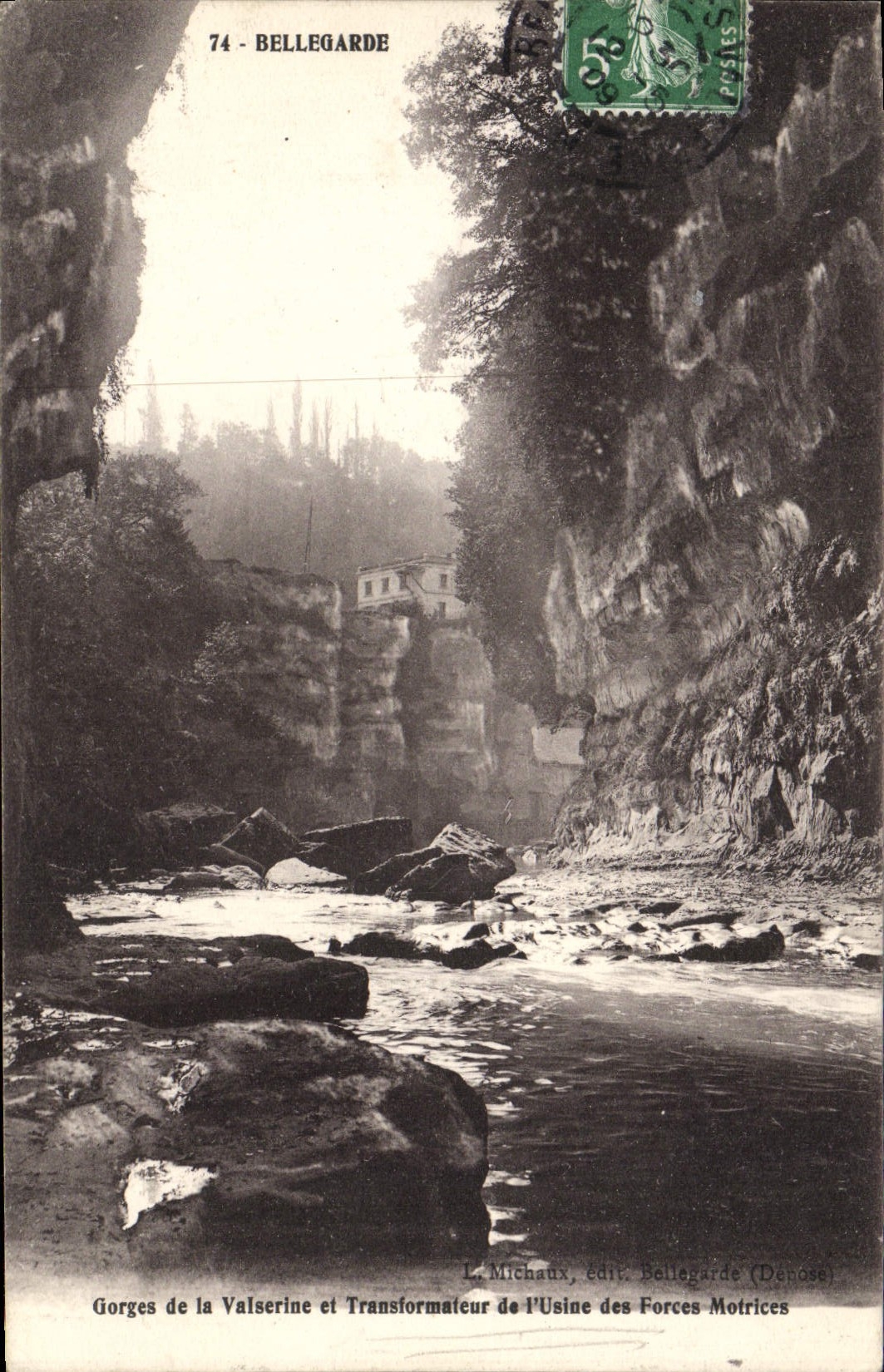 Catarata de Bellegarde de la POSTAL de la VENDIMIA de Valserine y transformador de la fábrica de las fuerzas impulsoras