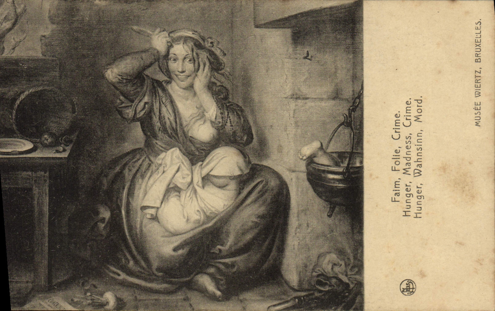 VINTAGE POSTCARD Hunger Foile Crime Museum Wiertz Tweezers