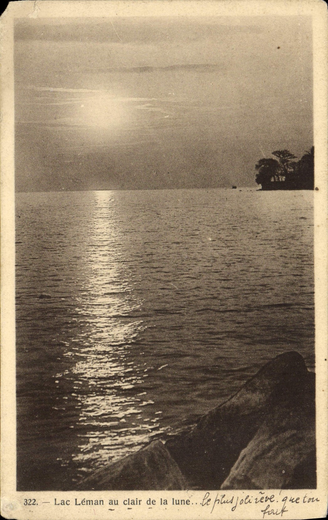 VINTAGE POSTCARD Lake Leman with the Moonlight