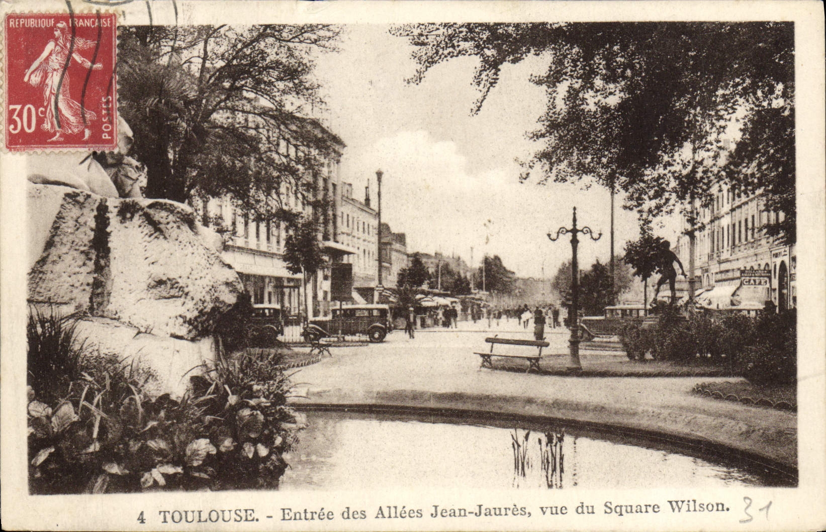 VINTAGE POSTCARD Toulouse Entered of the Alleys Jean Jaures Seen of the Wilson public garden