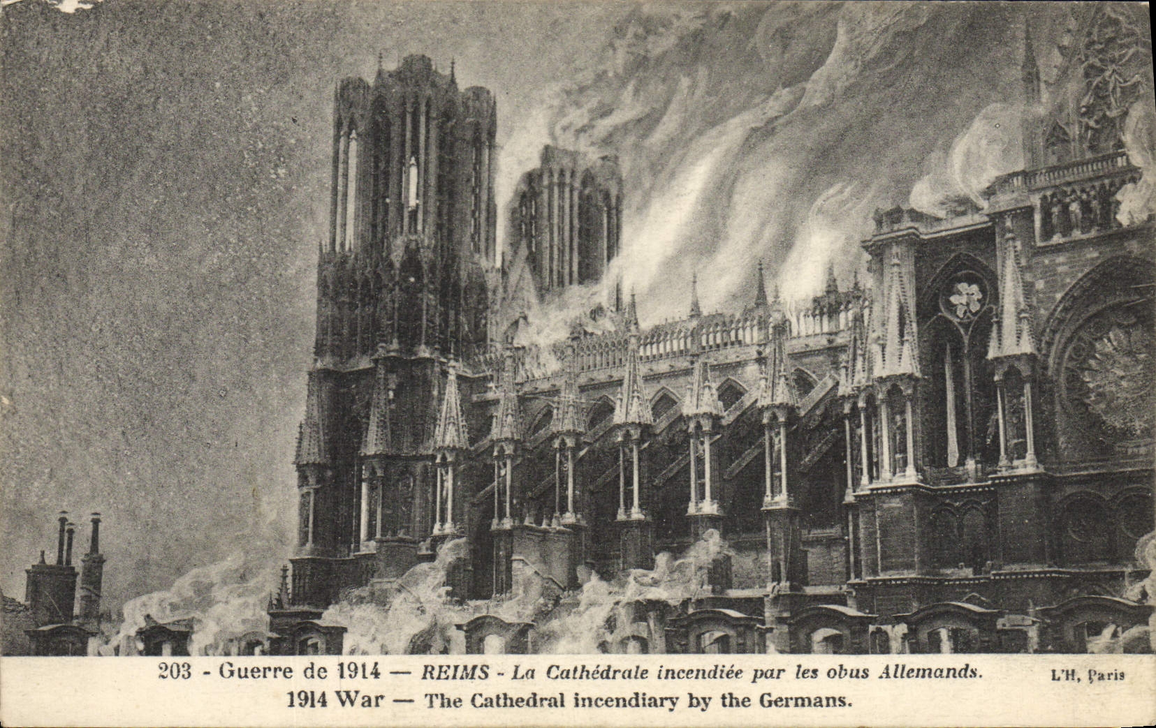 VINTAGE POSTCARD Rheims the Cathedral Set fire to by the German shells Militaria