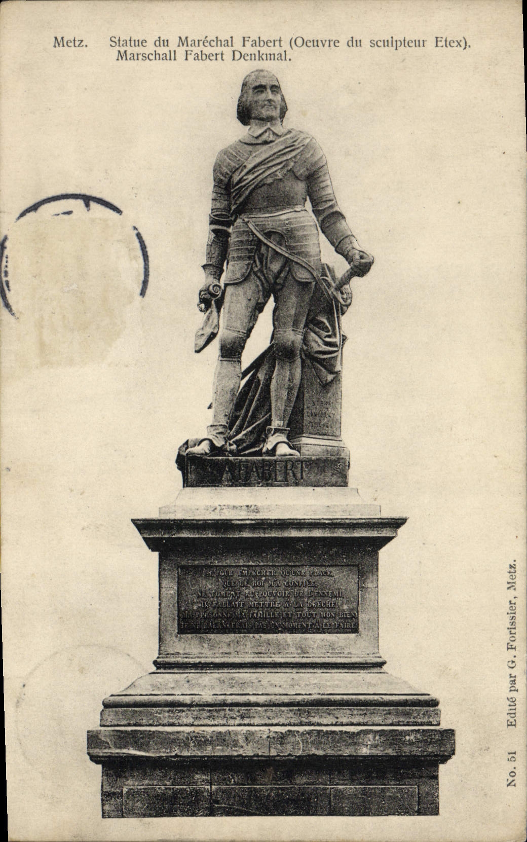 Reglas de Metz de la POSTAL de la VENDIMIA del mariscal de Fabert