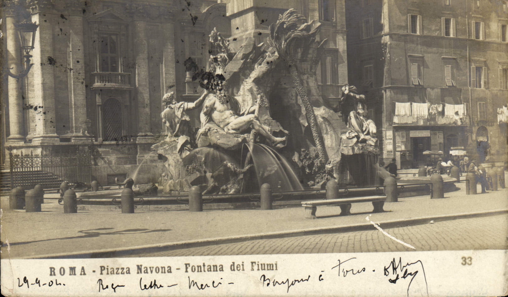 Dei Fiumi de Navona Fontana de la plaza de Roma de la POSTAL de la VENDIMIA