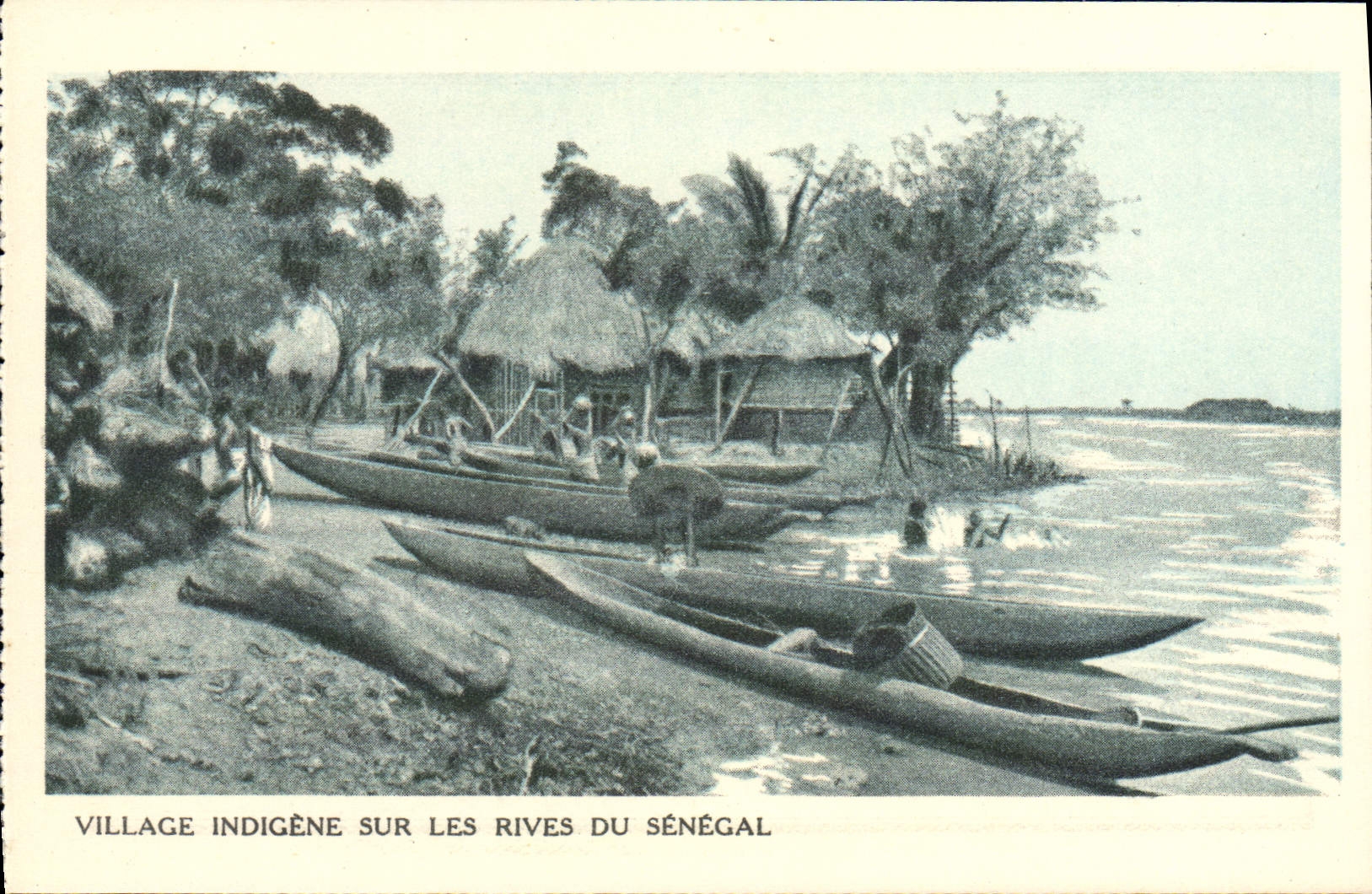 VINTAGE POSTCARD Indigenous Village on Banks of Senegal Boats