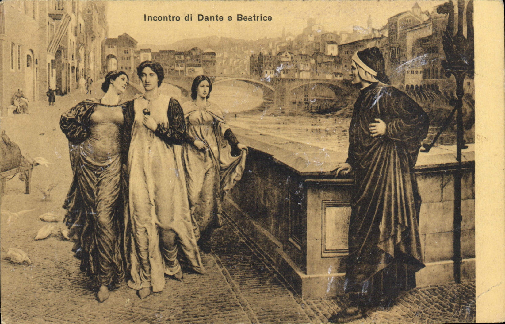 VINTAGE POSTCARD Incontro di Dante E Beatrice