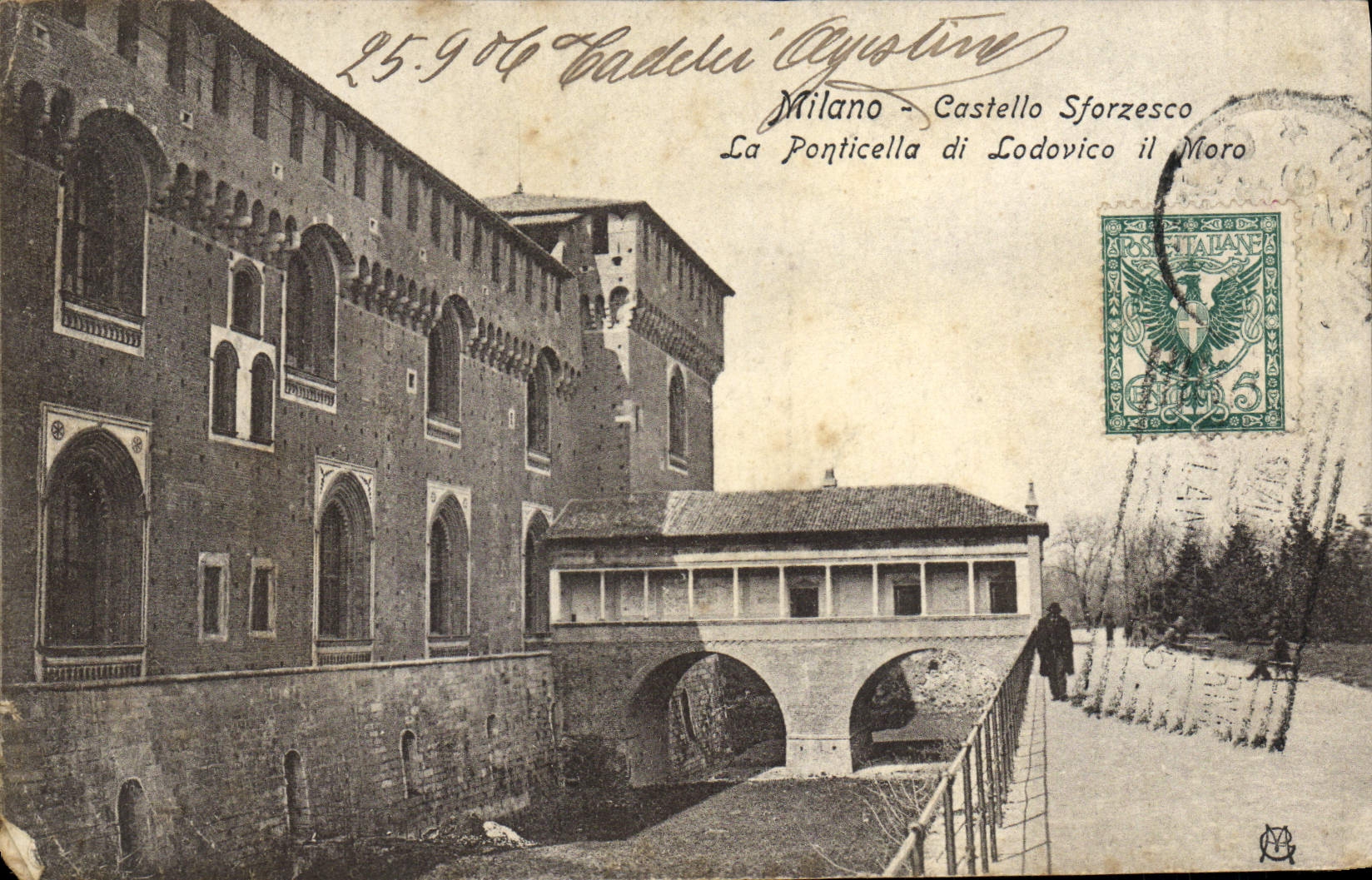 POSTAL Milano Castello Sforzesco Ponticella di Lodovico de la VENDIMIA él Moro